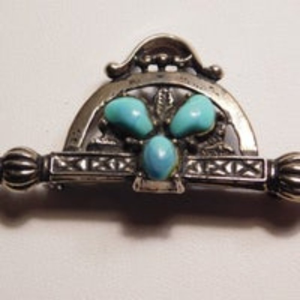 Vintage Turquoise Brooch Pin 3 Stones